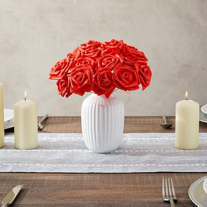 Juvale 100 Pack Red Artificial Flowers for Wedding Decor - 3 in Diameter Foam Carnations - Centerpiece Table Decorations & Wedding Decorations - Faux Flowers for Vase