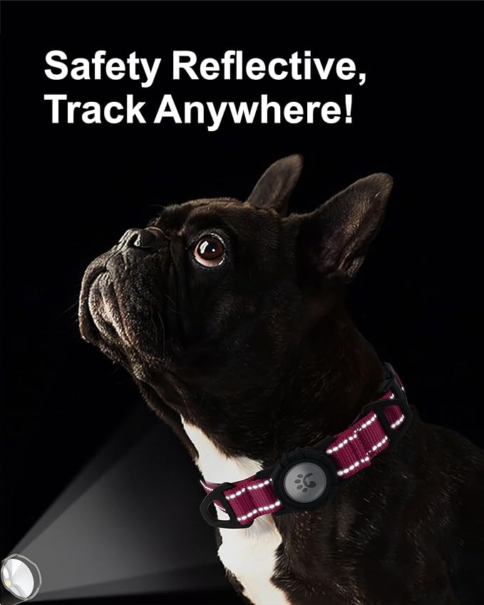 TagME Airtag Dog Collar,Waterproof Reflective Pet Collar with Airtag Holder,Soft Padded and Double D-Rings for Small Dogs,Hot Pink-Mewly Pet