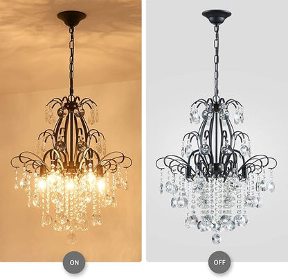 WUZUPS Crystal Chandelier 5-Light Pendant Ceiling Light Modern Lighting Fixture for Bedroom Hallway Bar Kitchen Bathroom, H 22.6'' x W 19.2'', E12 Base, Black