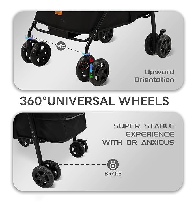 4 Wheels Pet Stroller,One-Click Folding Portable Folding Dog Cat Stroller,Sunshade, Storage Bag, Waterproof Oxford Fiber，Breathable and Visible Mesh for Small/Medium Pets up to 33 lbs,Black ﻿-Mewly Pet