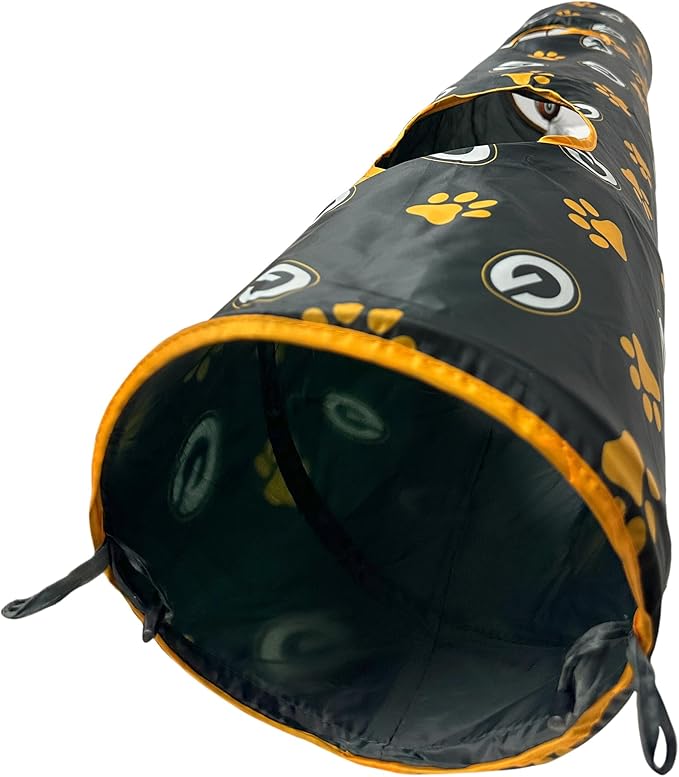 NFL Green Bay Packers Cat Tunnel Tube Toy with Plush Football Catnip and Feathers Collapsible Tunnel for Cats to Play, Peek and Hide, Sporty & Fun Cat Tunnel Toy with Team Logo All-Over Design!-Mewly Pet