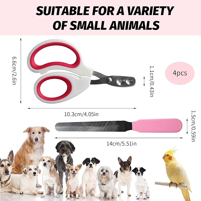 2 PCS Bearded Dragon Nail Clippers, Cat Nail Trimmer, Stainless Steel Cat Claw Clippers, with (White + Pink) Files * 2, Suitable for Reptiles, Novice Pet Families (Orange + Rose Red)-Mewly Pet