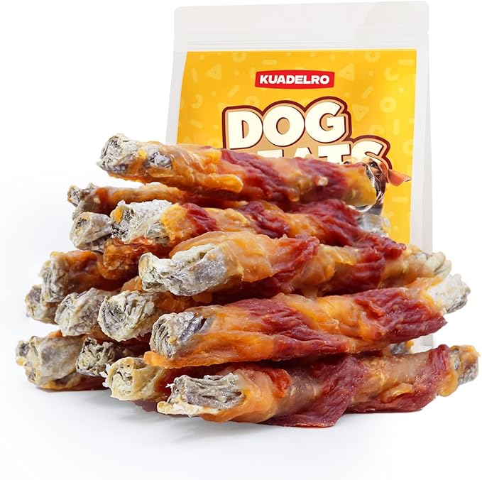Chicken Duck Wrapped Cod Skin Sticks Dog Treats, Rawhide Free Dog Chews Long Lasting HealthTeeth Training Treats for Medium and Large Breed 10.58oz/12-14pcs-Mewly Pet