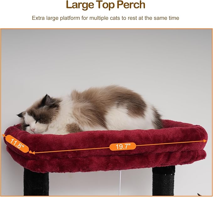 Heybly Tall Cat Tree, 78-inch Multi-Level Cat Tower for Indoor Cats, 2 Widened Plush Perches Cat Condo with Scratching Board and Big Caves, Black and Red HCT033BR-Mewly Pet