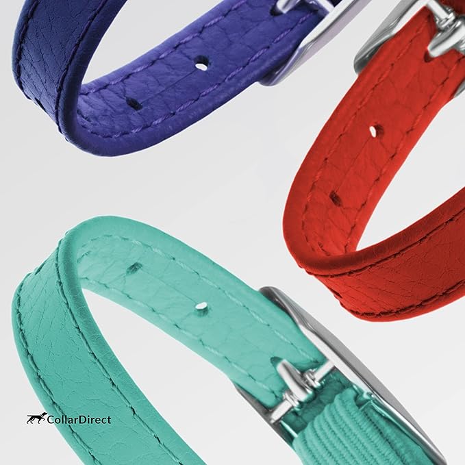 CollarDirect Leather Cat Collar, Kitten Collar with Removable Bell Black Blue Red Orange Lime Green (8-11 Inch, Red)-Mewly Pet