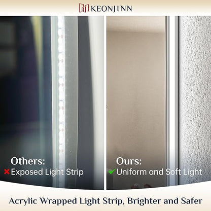 Keonjinn LED Backlit Mirror 72” x 35.9” Oversized Lighted Bathroom Mirror with UL Listed LED Driver, Large Stepless Dimmable Wall Mirror, Tempered Glass, CRI90+ Anti Fog Vanity Mirror with Backlights