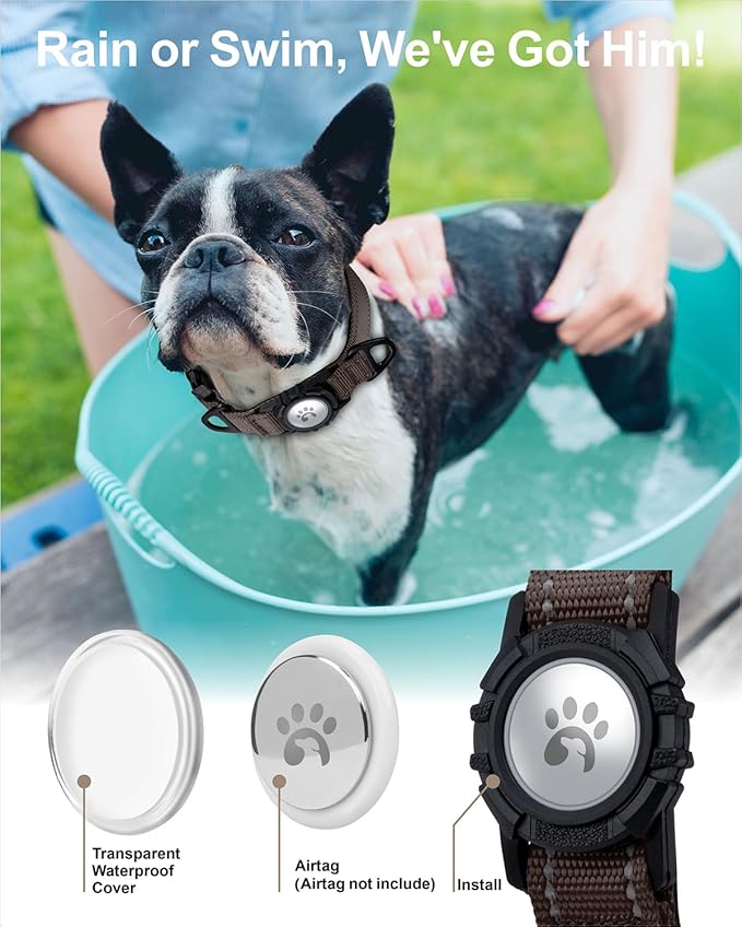 TagME Airtag Dog Collar,Waterproof Reflective Pet Collar with Airtag Holder,Soft Padded and Double D-Rings for Small Dogs,Brown-Mewly Pet