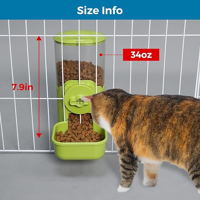 VANNON Small Animal Hanging Automatic Food Dispenser, 35oz Gravity Pet Feeder for Cage, Food Bowl for Rabbit Puppy Cat Ferret Guinea Pig Chinchilla Parrot (Green)-Mewly Pet