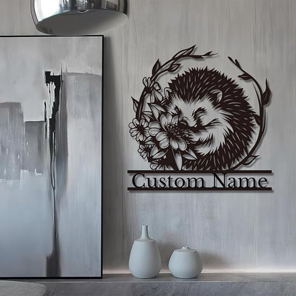 Custom Hedgehog Metal Sign, Personalized Hedgehog Metal Wall Art,Hedgehog Lovers Gift Metal Kid Room Decor,Personalized Hedgehog Lover Name Sign,Kid Nursery Decoration (Hedgehog D)