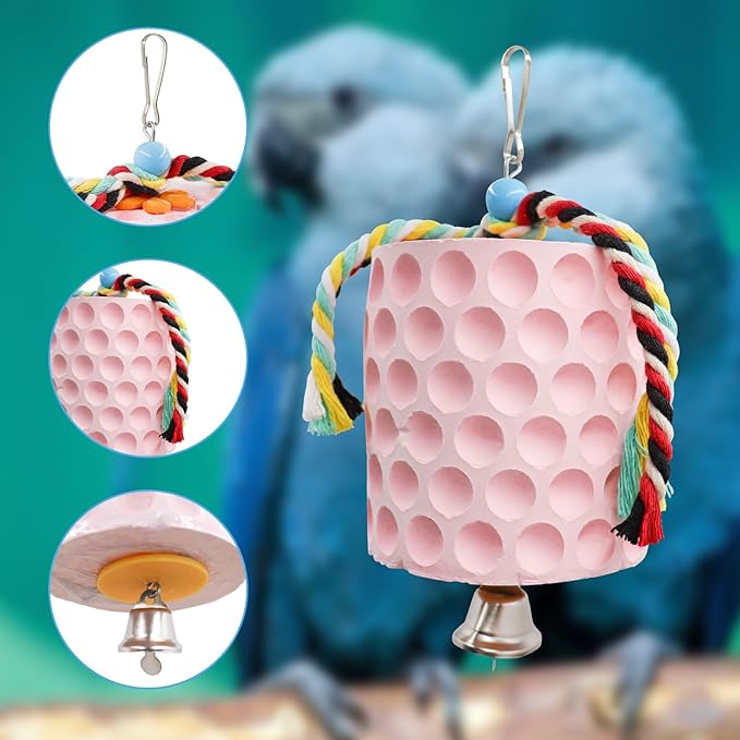 Extra Large Bird Chewing Toy, Parrot Beak Grinding Calcium Stone with Bells, Bird Cage Accessories, Cage Toys for Cockatiel Parakeet Parrot Budgies Rat Hamster Chinchilla Rabbit Bunny African Grey-Mewly Pet