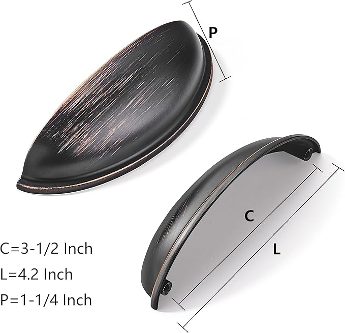 khtumeware 10 Pack 3-1/2" Drawer Pulls Oil Rubbed Bronze Cabinet Cup Pulls Kitchen Hardware Cabinet Handles Drawer Handles Knobs 3.5 inch Hole Center