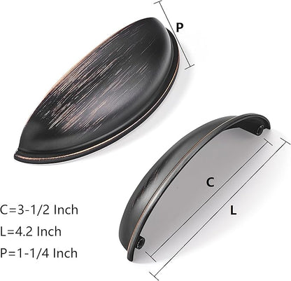 khtumeware 10 Pack 3-1/2" Drawer Pulls Oil Rubbed Bronze Cabinet Cup Pulls Kitchen Hardware Cabinet Handles Drawer Handles Knobs 3.5 inch Hole Center