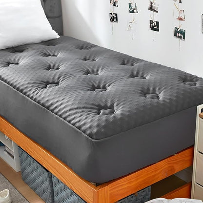 Hansleep Twin Mattress Topper Viscose Derived from Bamboo, Memory Foam Pillow Top Mattress Topper Twin with Deep Pocket, Breathable Mattress Pad for Back Pain Relief, 39" x 75", Charcoal Grey