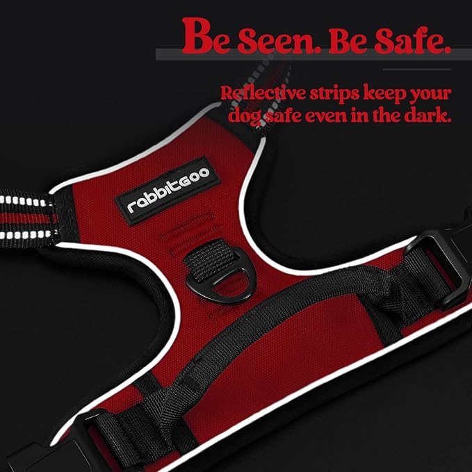 rabbitgoo Dog Harness No Pull with 2 Leash Clips, Adjustable Soft Padded, Reflective Oxford No Choke Pet Vest with Easy Control Handle for Large Dogs, Red, XL-Mewly Pet