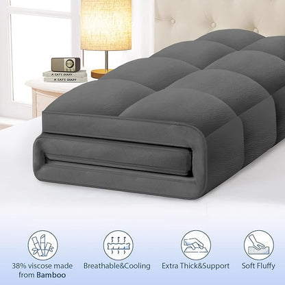 ELEMUSE California King Grey Cooling Bamboo Viscose Mattress Topper for Back Pain, Extra Thick Mattress Pad Cover, Plush Soft Pillowtop with Elastic Deep Pocket, Overfilled Down Alternative Filling