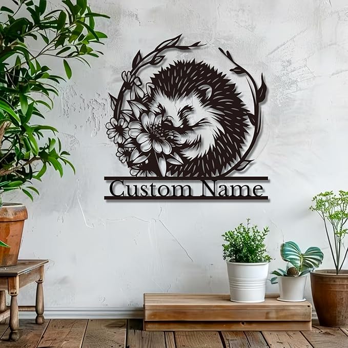 Custom Hedgehog Metal Sign, Personalized Hedgehog Metal Wall Art,Hedgehog Lovers Gift Metal Kid Room Decor,Personalized Hedgehog Lover Name Sign,Kid Nursery Decoration (Hedgehog D)