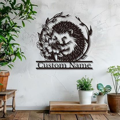 Custom Hedgehog Metal Sign, Personalized Hedgehog Metal Wall Art,Hedgehog Lovers Gift Metal Kid Room Decor,Personalized Hedgehog Lover Name Sign,Kid Nursery Decoration (Hedgehog D)