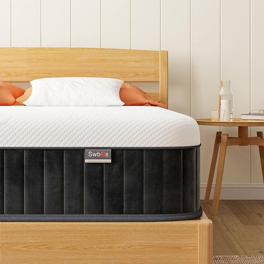 Swbvs Firm Queen Mattress, 10 Inch Cooling-Gel Memory Foam & Pocket Spring Hybrid, Firm Feel, Queen Size Mattresses, CertiPUR-US Certified, Fiberglass Free