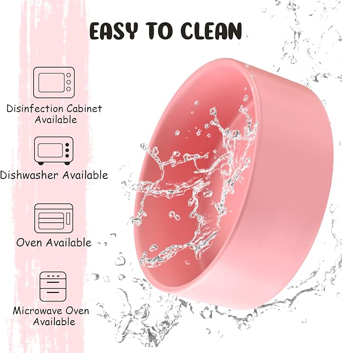 SPUNKYJUNKY 15° Slanted Ceramic Dog and Cat Bowl with Wooden Stand, Tilted Bulldog Food and Water Bowl No Slip Non-Spill for Cats Medium Dogs Big Face Pets 13.5 OZ (1.7 Cups, Pink × 2)-Mewly Pet