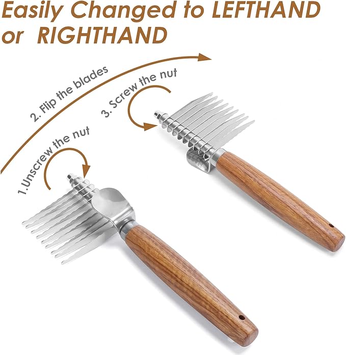 Dog Dematting Comb with Wooden Handle & Detangling Brush - Stainless Steel Undercoat Rake for Long & Thick Haired Dogs & Cats, Professional Grooming Tool for Deshedding and Matted Fur Removal-Mewly Pet