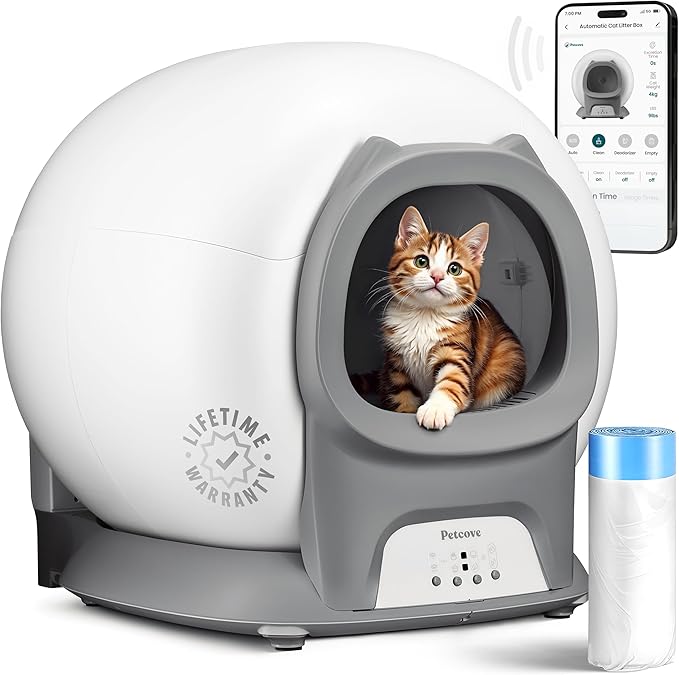 Self Cleaning Litter Box with Auto Safety Sensors for Multiple Cats - Automatic Cat Litter Box Self-Cleaning - Covered Odor Removal with APP Control - Compatible On All WiFi - Electric Robot-Mewly Pet