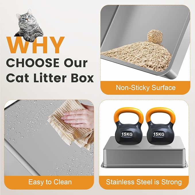 XXXL Stainless Steel Litter Box,Extra Large 28" L x 20" W Metal Litter Box for Big Cats & Multiple Cats with High Sided, Anti-Urine Leakage, Non-Sticky, Easy Cleaning, Include Scoop(White-Mewly Pet