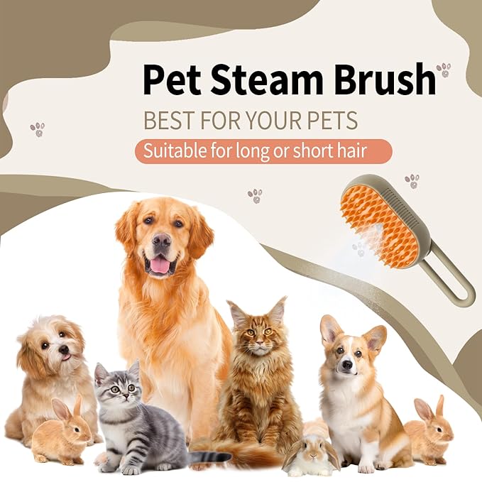 Cat Steam Brush for Shedding 4 in 1 Dog Brush with Steam Pet Hair Cleaning Brush Comb for Spray Pet Grooming for Long & Short Haired Pets Comb for Cats (Brown)-Mewly Pet