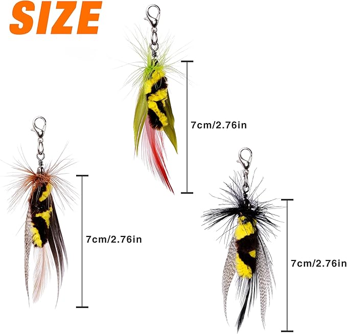 JXFUKAL Cat Feather Toy Refills, 3Pcs Simulation Mini Insects Cat Lures Wand Attachment Replacement for Kitty Kitten Indoor Accessories-Mewly Pet