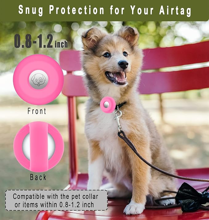 Airtag Holder for Dog Collar, Cibaabo Silicone Air Tag Case Cover Compatible with Apple Airtags for 0.8-1.2inch Cat Pet Collar Harness Loop-Mewly Pet