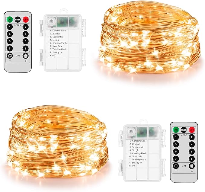 2 Pack 20ft 60 Led Fairy Lights with Remote Timer Waterproof Christmas Decor Battery Operated Twinkle Firefly Lights for Bedroom, Garden, Easter, Party, Christmas Indoor and Outdoor Decorations