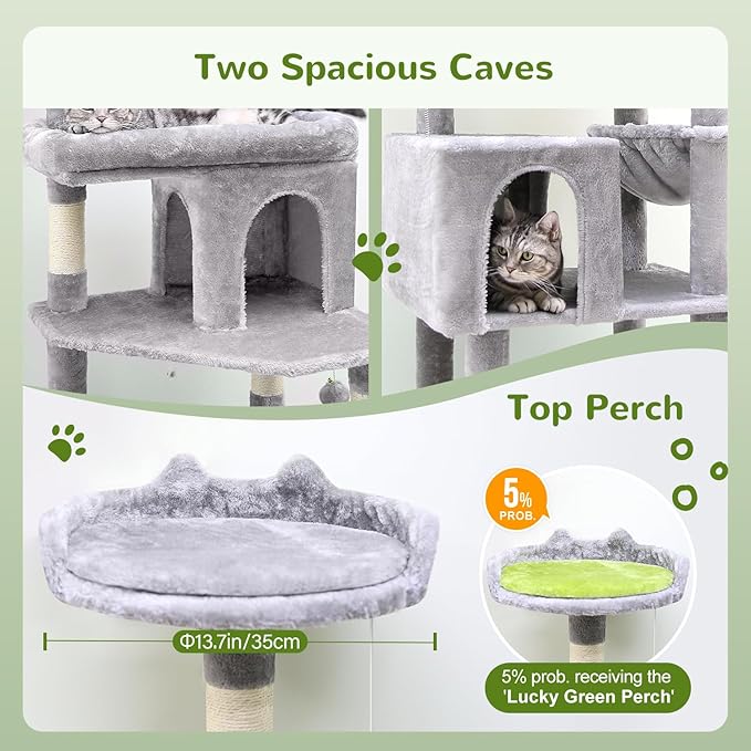 Globlazer Heavy Duty Cat Trees for Large Cats, Sturdy 72in Maine Coon Cat Tree for Large Cats 20 lbs+ Heavy Duty Cat Tower for Adult Biggest Cat with 6 Scratching Posts, Hammock, S72, Light Grey-Mewly Pet