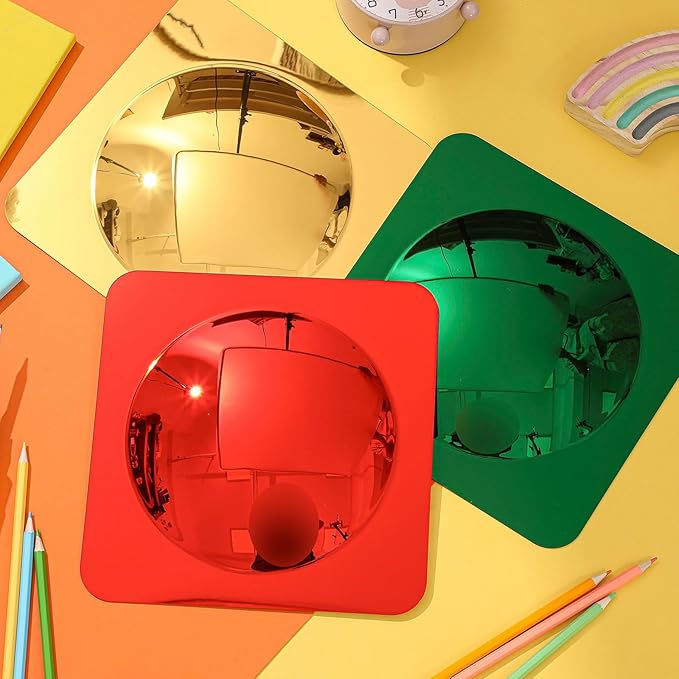 Geiserailie 9 Pcs Christmas Sensory Wall Mirror Acrylic Bubble Mirror Toys for Classroom Calming Corner Items - Sensory Room Have Visual, Tactile Stimulation (10 x 10 Inch,Red,Yellow,Green)