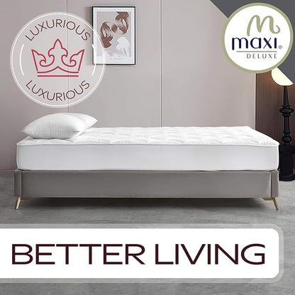 MAXI RV Size (48 x 75) Mattress Pad - Luxurious Cotton Sateen Mattress Protector - Soft, Comfortable, & Breatheable Mattress Cover - Mattress Pad Protects Mattress from Dust, Dirt, Spills, and Stains