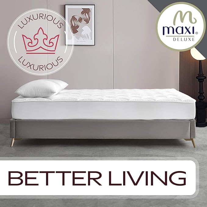 MAXI Cot Size (33 X 75) Mattress Pad - Luxurious Cotton Sateen Mattress Protector - Soft, Comfortable, & Breatheable Mattress Cover - Mattress Pad Protects Mattress from Dust, Dirt, Spills, & Stains