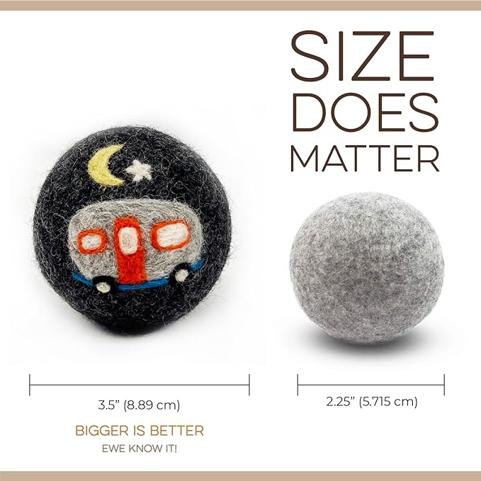 Fluff Ewes Wool Dryer Balls 6 Pack Premium New Zealand Wool Laundry Balls for Dryer, No Static Dryer Balls Laundry Reusable, XL Wool Dryer Balls Cute, Baby Dryer Balls for Dryers - are We There Yet-Mewly Pet