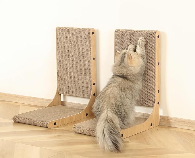 2-Pack Cat Scratching Board, 19.7'' Tall Cardboard L Shape Vertical Cat Scratchers for Indoor Cats, Cat Scratching Post for Wall and Couch, Medium-Mewly Pet