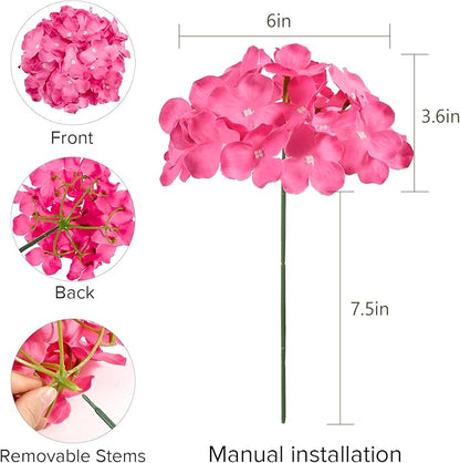 Auihiay 64pcs Hydrangea Artificial Flowers, Rose Red Artificial Hydrangea Flowers, Silk Hydrangea Heads with Stems for Garden, Home Party Baby Shower DIY Wedding Centerpiece (Rose Red)