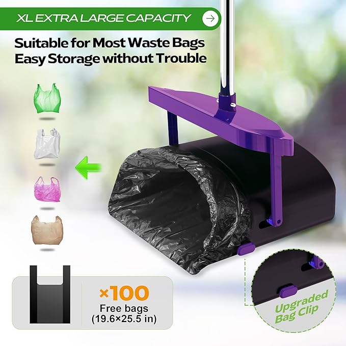 UPSKY Dog Pooper Scooper Swivel Bin & Rake Kit with 100 Waste Bags,33.4" Stainless Steel Long Handle Heavy Duty Pet Poop Shovel for Large Medium Small Dogs, Odor-Proof Lid for Yard/Lawn/Outdoor Use-Mewly Pet