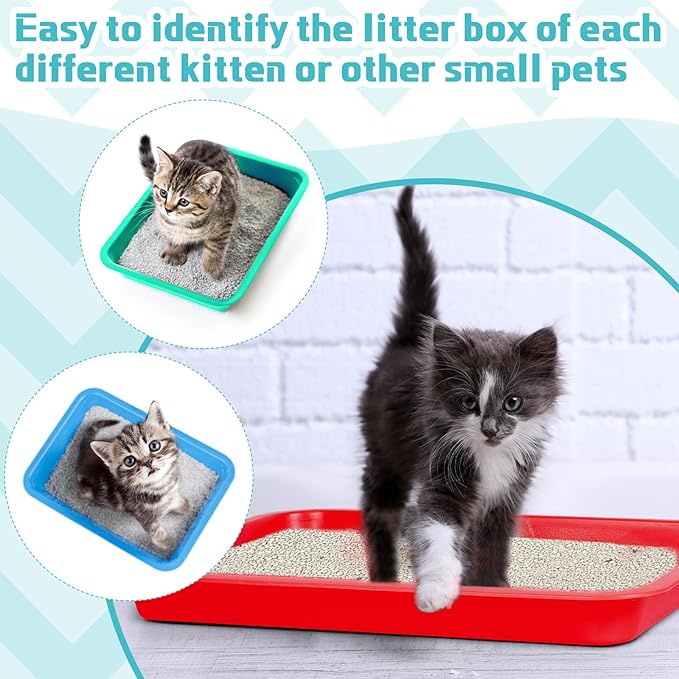 Tessco for you 3 Pcs Open Small Kitten Litter Box Rabbit Pan Waterproof Plastic Litter Tray Travel Toilet for Cats Bunny Guinea Pig Small Pet, Easy Clean(Fresh Color,15.1 x 12 x 1.4 Inch)-Mewly Pet