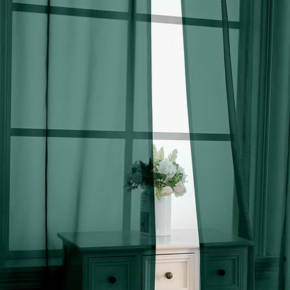 OVZME Hunter Green Sheer Curtains 72 Inches Long 2 Panels - Soft Light Filtering Window Sheer Panels for Living Room/Bedroom, Top Dual Rod Pocket, 1 Pair, Each 42Wx72L Inches