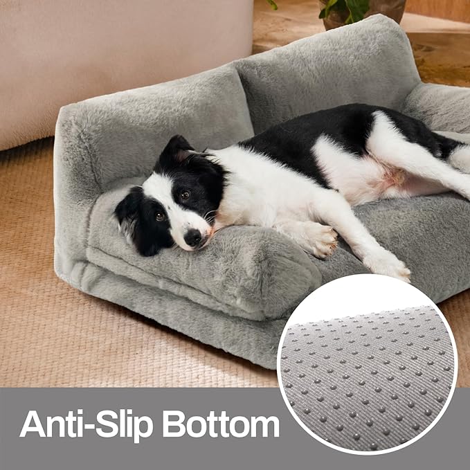 MEWOOFUN Cat Bed for Indoor Cats, Washable Dog Beds for Small Medium Dogs & Cats, Fluffy Cat Couch with Non-Slip Bottom (Grey, 33.5" L x 25.6" W x 11.5" Th)-Mewly Pet