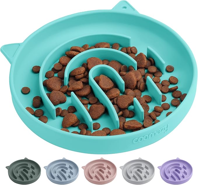 Coomazy Silicone Slow Feeder Dog Cat Bowls, Interactive Puzzle Toy for Pets Dry/Wet Food Training, Keeps Dogs Cats Busy, Prevents Puppy Kitty Overeating (Cyan, 1.4 Cup)-Mewly Pet