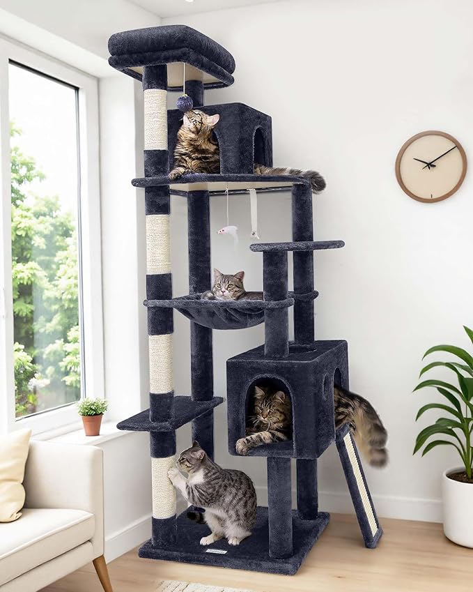 Globlazer Heavy Duty Cat Tree, 70 inch Sturdy Cat Tree for Indoor Cats Extra Large Cat Tower with Scratching Post, Hammock, Cat Condo for Adult Cats Kittens, F70 Pro, Dark Grey-Mewly Pet