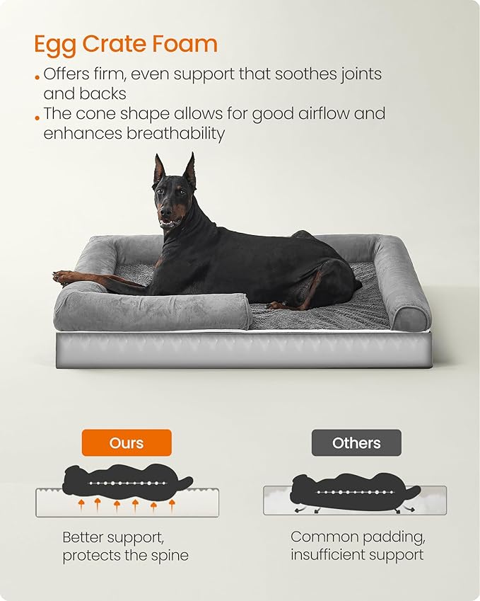 Feandrea Orthopedic Dog Bed, Large Dog Bed Waterproof, Removable Washable Cover Sofa with Non-Slip Bottom, Raised Edges, 48 x 33 x 8 Inches, Light Gray UPGW078G02V1-Mewly Pet