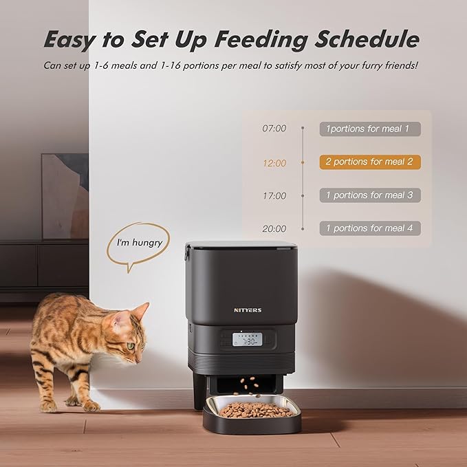 Automatic Cat Feeder - Nityers 4L Timed Cat Dry Food Dispenser with Stainless Steel Bowl,1-6 Meals Per Day, Programmable Portion Size, Detachable Washable, Auto Pet Feeder for Cats and Small Dogs-Mewly Pet