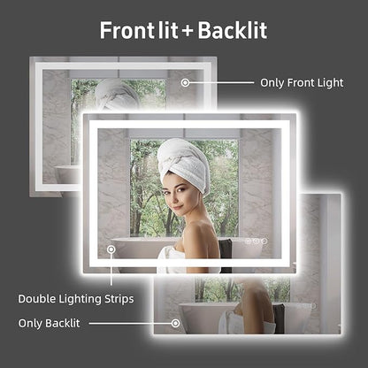 32x32 Inch Lighted Bathroom Mirror for Wall, LED Mirror for Bathroom, Dimmable, Anti-Fog, Lighted Bathroom Vanity Mirror for Wall, ETL Listed, Tempered Glass(Horizontal/Vertical)