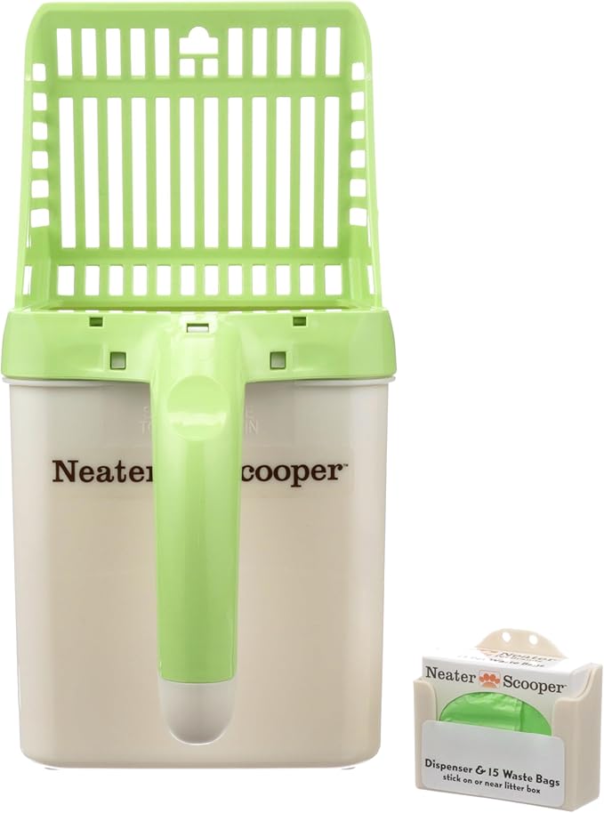 Neater Pet Brands Neater Scooper Standard Cat Litter Scoop, 15 Refill Bags – Mess-Free Cat Litter Scooper with Bag, Spill-Proof Kitty Box Sifter, Bin Doubles as Scoop Holder, For Single-Cat Households-Mewly Pet