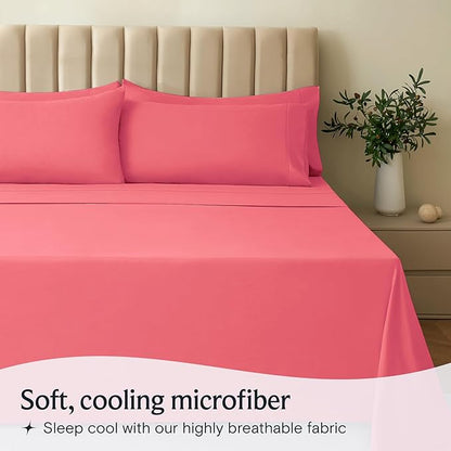 LuxClub 3 PC Sheet Set Bed Sheets Deep Pockets 16" Eco Friendly Wrinkle Free Cooling Machine Washable Hotel Bedding Silky Soft - Vermilion Twin