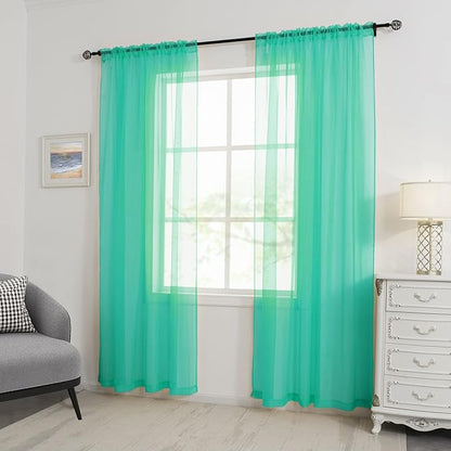HUTO Turquoise Sheer Curtains 52 by 84 Inches Long Rod Pocket Window Sheer Drapes Home Decor Voile Panels Sheer for Bedroom Living Room Baby Room Nursery 2 Panels