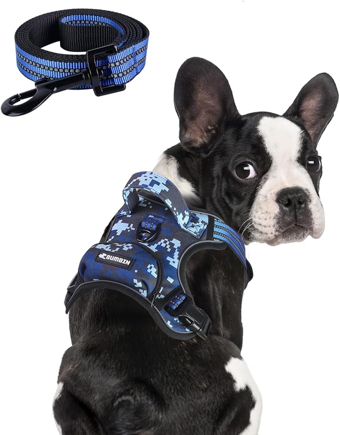 BUMBIN Dog Harness for Large Dogs, No Pull Adjustable No Choke Pet Vest with Dog Leash Fit Smart Reflective Pet Walking Harness for Training Easy Control Soft Handle Blue Camo M-Mewly Pet